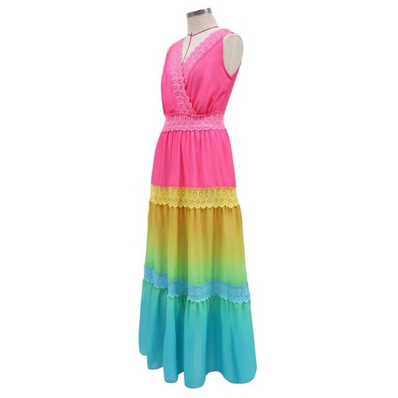Rainbow Sleeveless Dress with Lace NWOT - Picture 4 of 6
